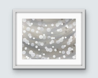 Original 9x12” abstract watercolor painting of gray and blue waves with floating bubbles