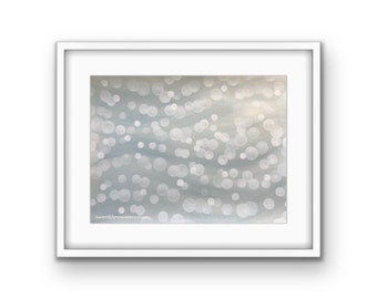 Original 11x15” abstract watercolor painting of teal waves with floating bubbles