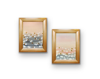 Choice of original 7x5” watercolor paintings of a sunset sky, ocean waves and floating bubbles