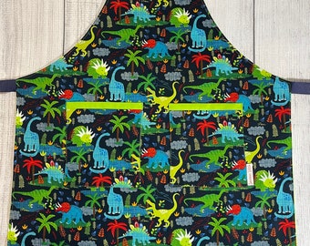 Dinosaur handmade child and adult size apron with pockets