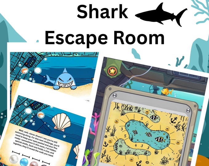 Underwater Shark Escape Room Printable Game for Parties, Shark Week , Baby Showers, and Bridal Showers