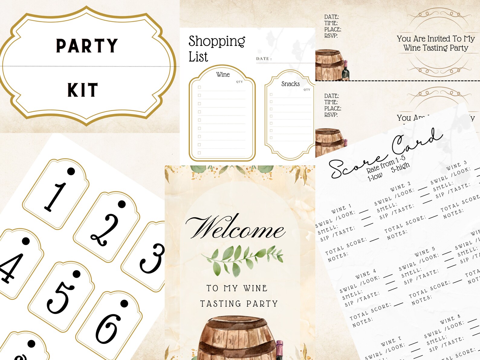 Wine Tasting Party Printable Kit for Birthday Parties | Bridal Showers ...