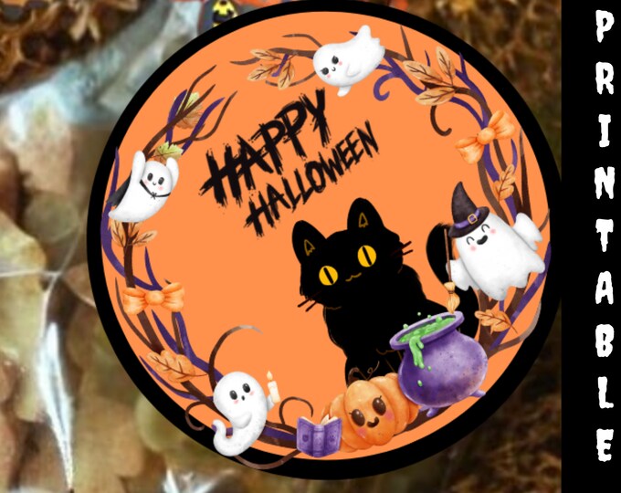 Festive Black Cat Gift Tag Printable for Halloween