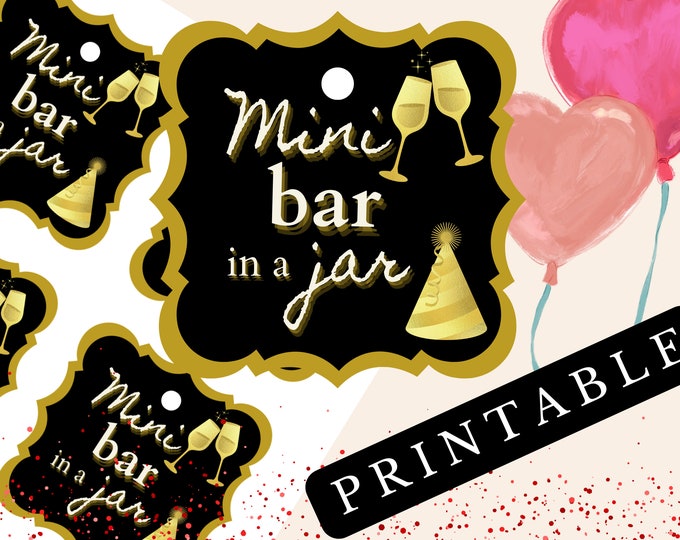 Mini Bar in a Jar Printable Birthday Gift Tag for Coworkers, Friends, and Family