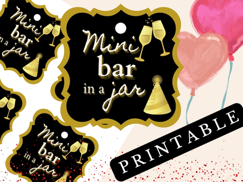 Mini Bar in a Jar Printable Birthday Gift Tag for Coworkers, Friends, and Family image 1