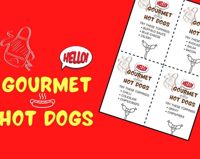 Printable Gourmet Hot Dog Topping Suggestion Cards