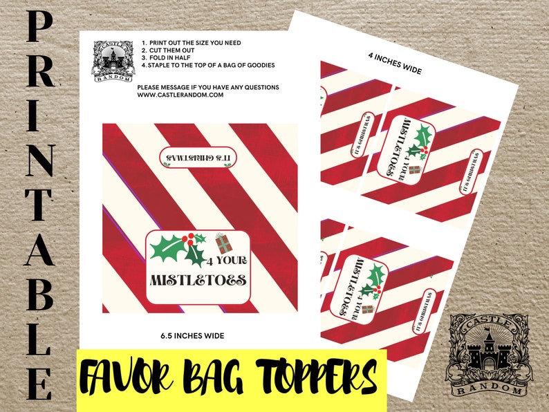 Printable Christmas For Your Mistletoes Themed Favor Bag or Treat Bag Toppers for Party Gifts image 1