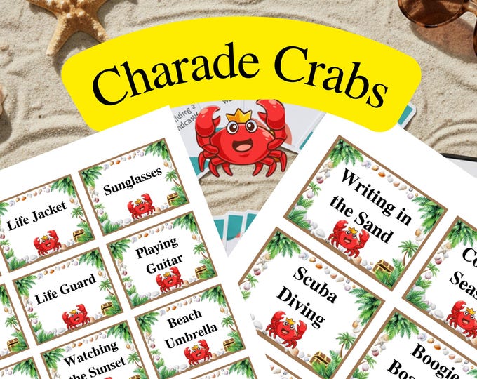 Charade Crabs Beach-Themed Charades Game (Printable) | Instant Download