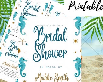 Editable Beach Themed Bridal Shower Invitation Template | Coastal Theme | Instant Download