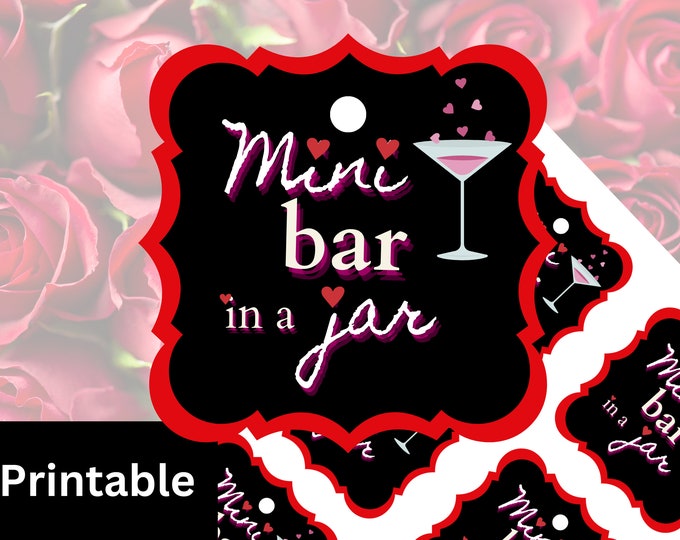 Mini Bar in a Jar Printable Valentine's Gift Tag for Coworkers, Friends, and Family