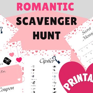 Búsqueda del tesoro romántica personalizable para noches de citas, cumpleaños, aniversarios y San Valentín, búsqueda del tesoro imprimible