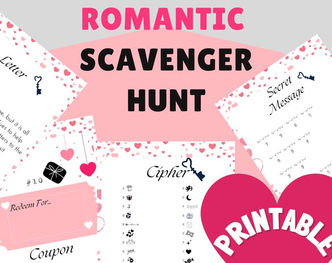 Customizable Romantic Scavenger Hunt for Dates Nights  | Birthdays | Anniversaries | Valentines Day Treasure Hunt Printable