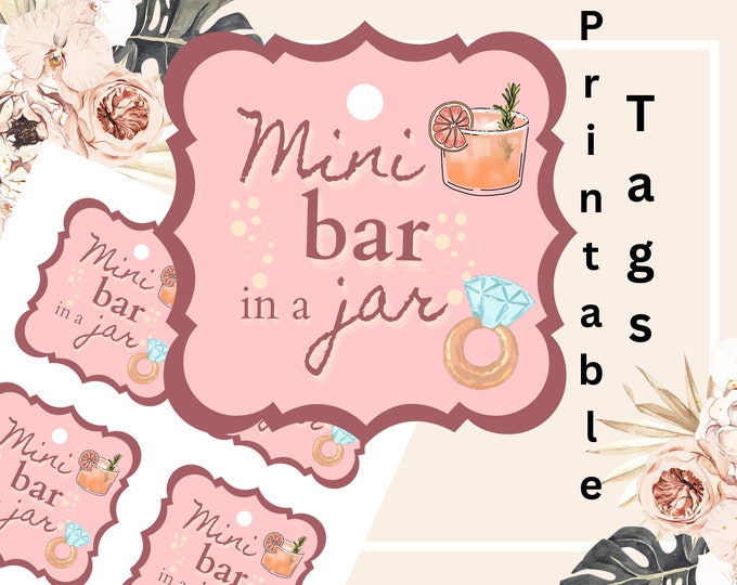 Mini Bar in a Jar Printable Bridal Shower Gift Tag for Guests, Friends, and Family