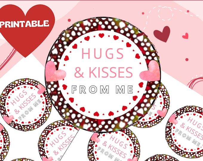 Hugs and Kisses Printable Favor Tag for Valentine's Day