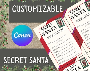 Secret Santa Customizable Cards for Work, School, and Family Christmas parties