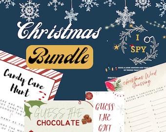 Christmas Bundle for Parties, Work Events, and Classrooms. I Spy, Candy Cane Hunt, Word Guess and More