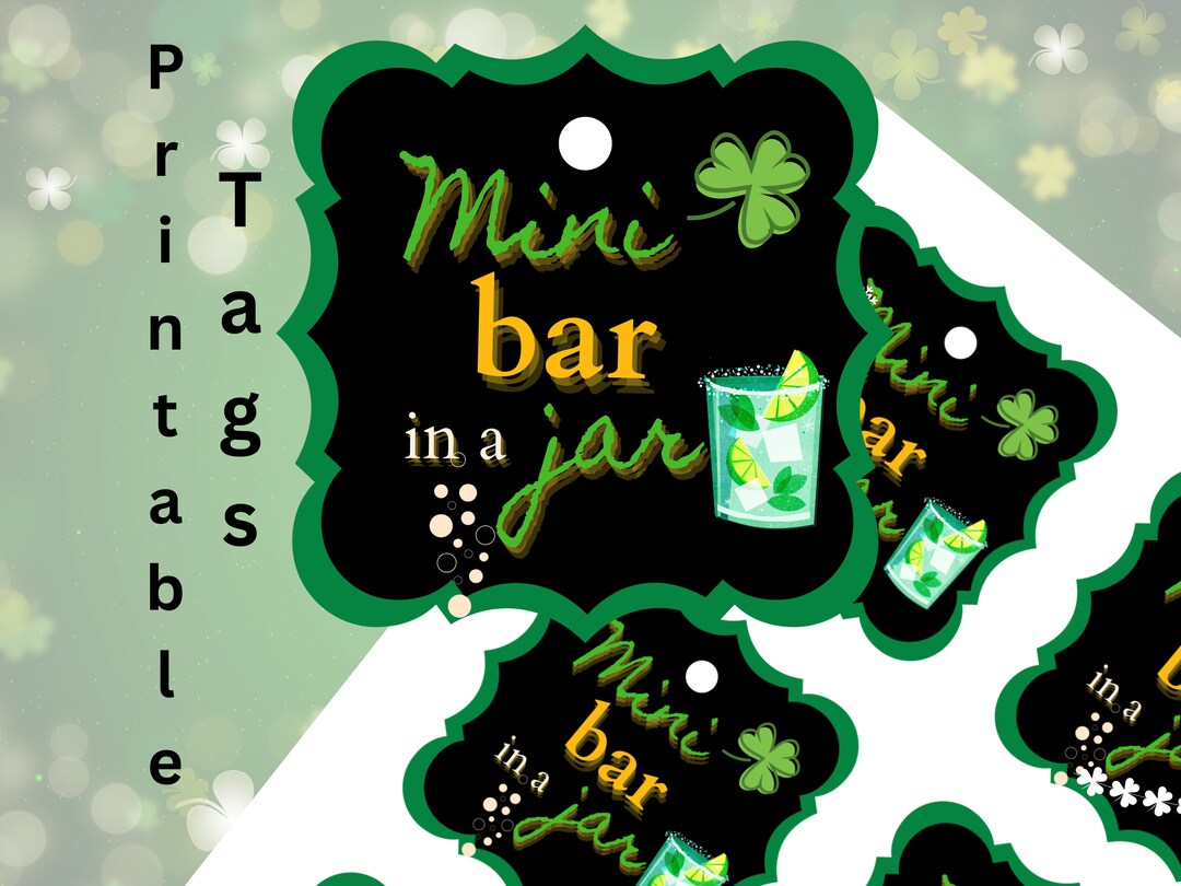 Mini Bar in a Jar Printable St Patricks Gift Tag for Coworkers, Friends