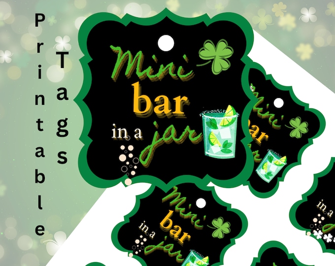 Mini Bar in a Jar Printable St Patricks Gift Tag for Coworkers, Friends, and Family