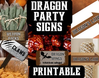 Dragon Party Signs Printable Set - Instant Download