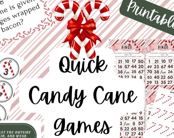 Quick Candy Cane Themed Printable Party Game Bundle