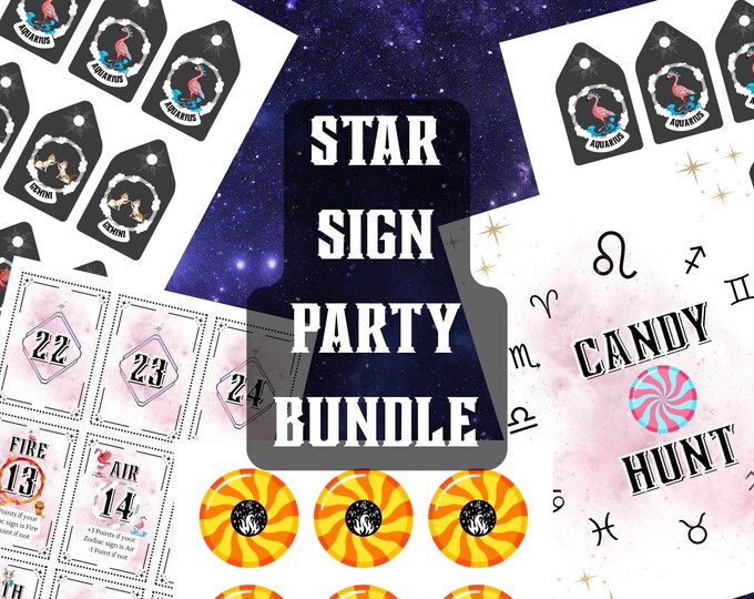 Star Sign Party Game Bundle for Birthdays, Bridal Showers, Baby Showers, or any occasion