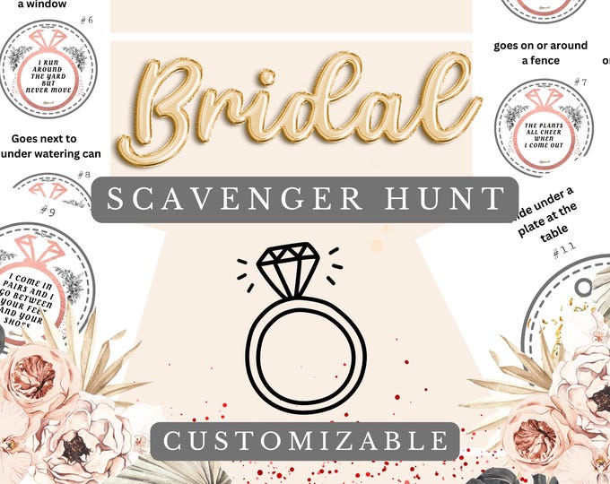 Bridal Scavenger Hunt Customizable Printable for your Bridal Shower or Wedding
