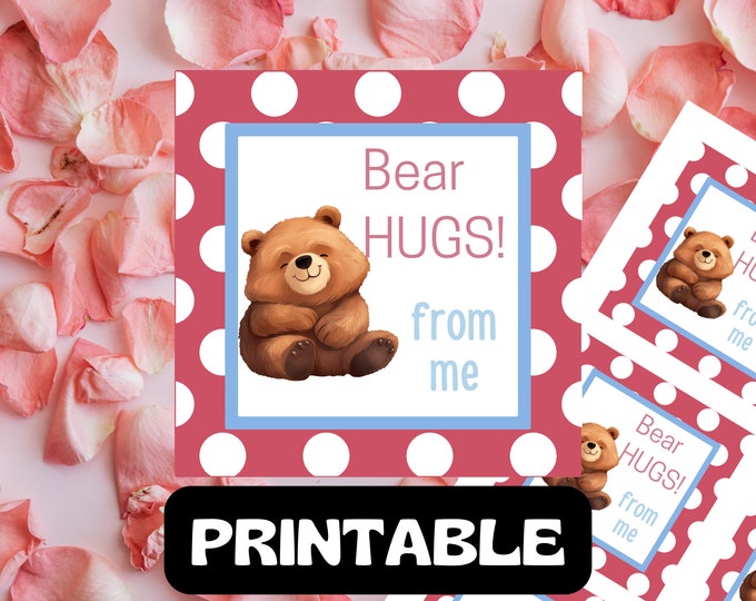 Bear Hugs Printable Favor Tag for Valentine's Day