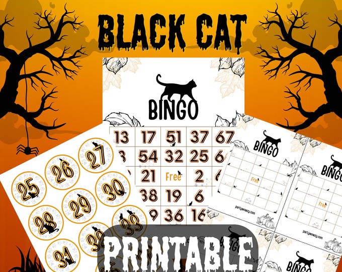 Black Cat Bingo Printable - Meowtastic Instant Download for Halloween