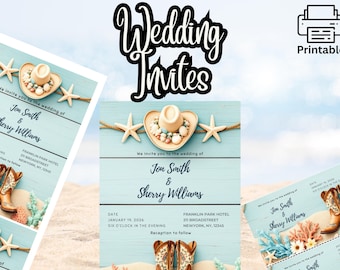 Western Coastal Wedding Invitation -  Printable and Customizable Design