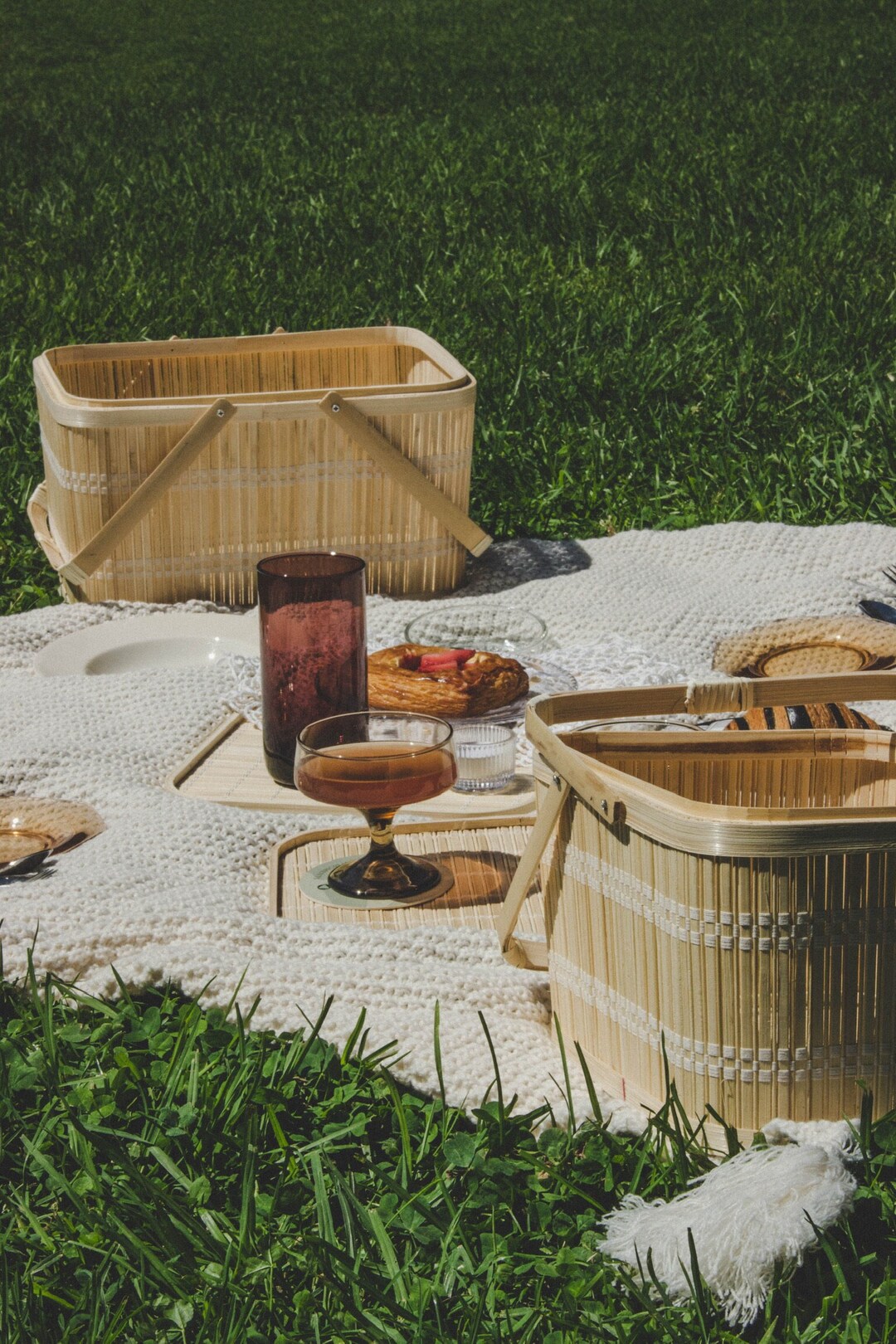 Vintage Bamboo Picnic Basket Sets Etsy