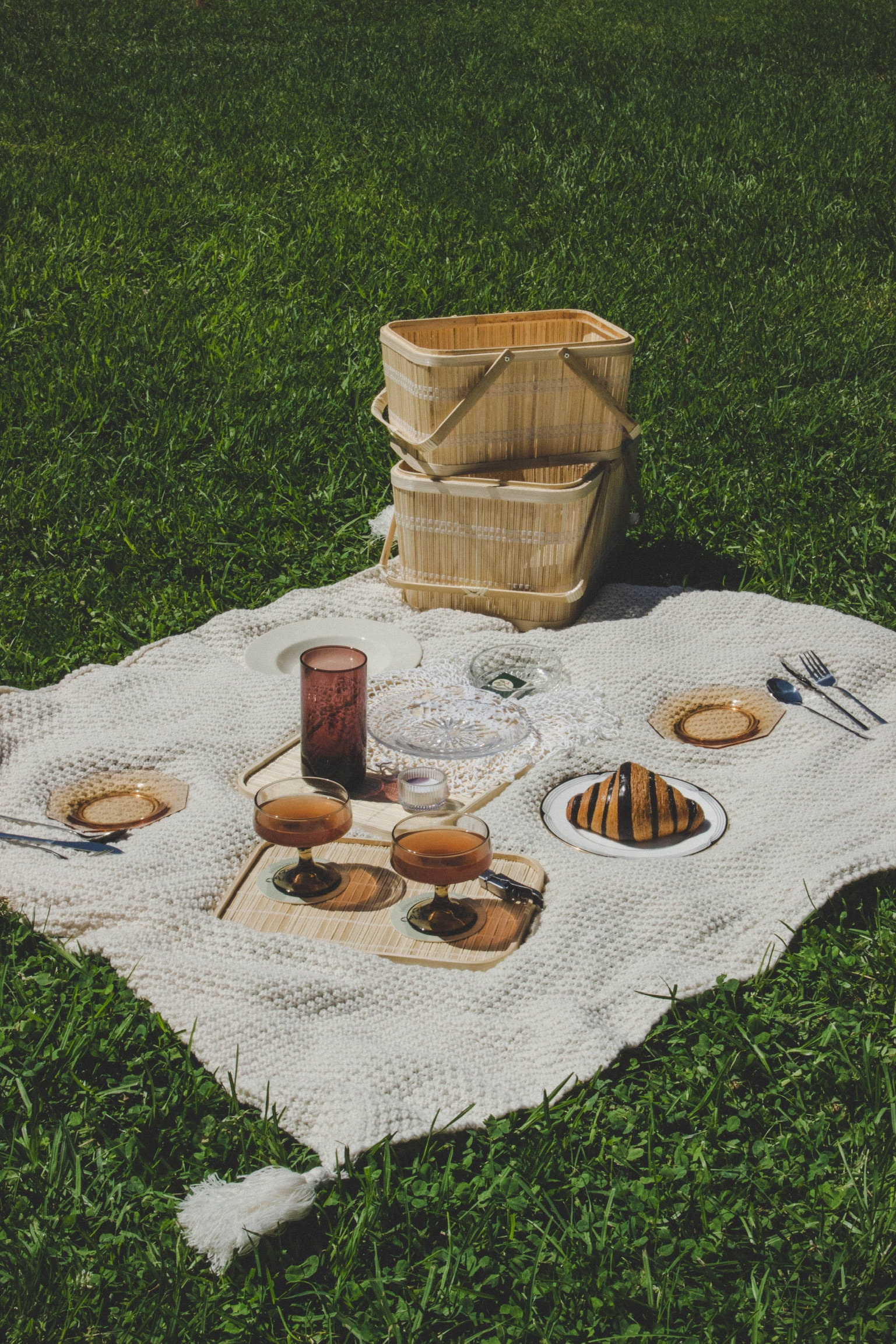 Vintage Bamboo Picnic Basket Sets Etsy
