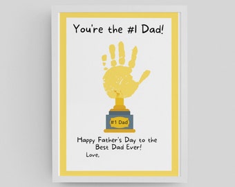 Trophy handprint art craft, Father's Day gift, for dad, from kids, The Best Dad Ever, keepsake, printable, instant download