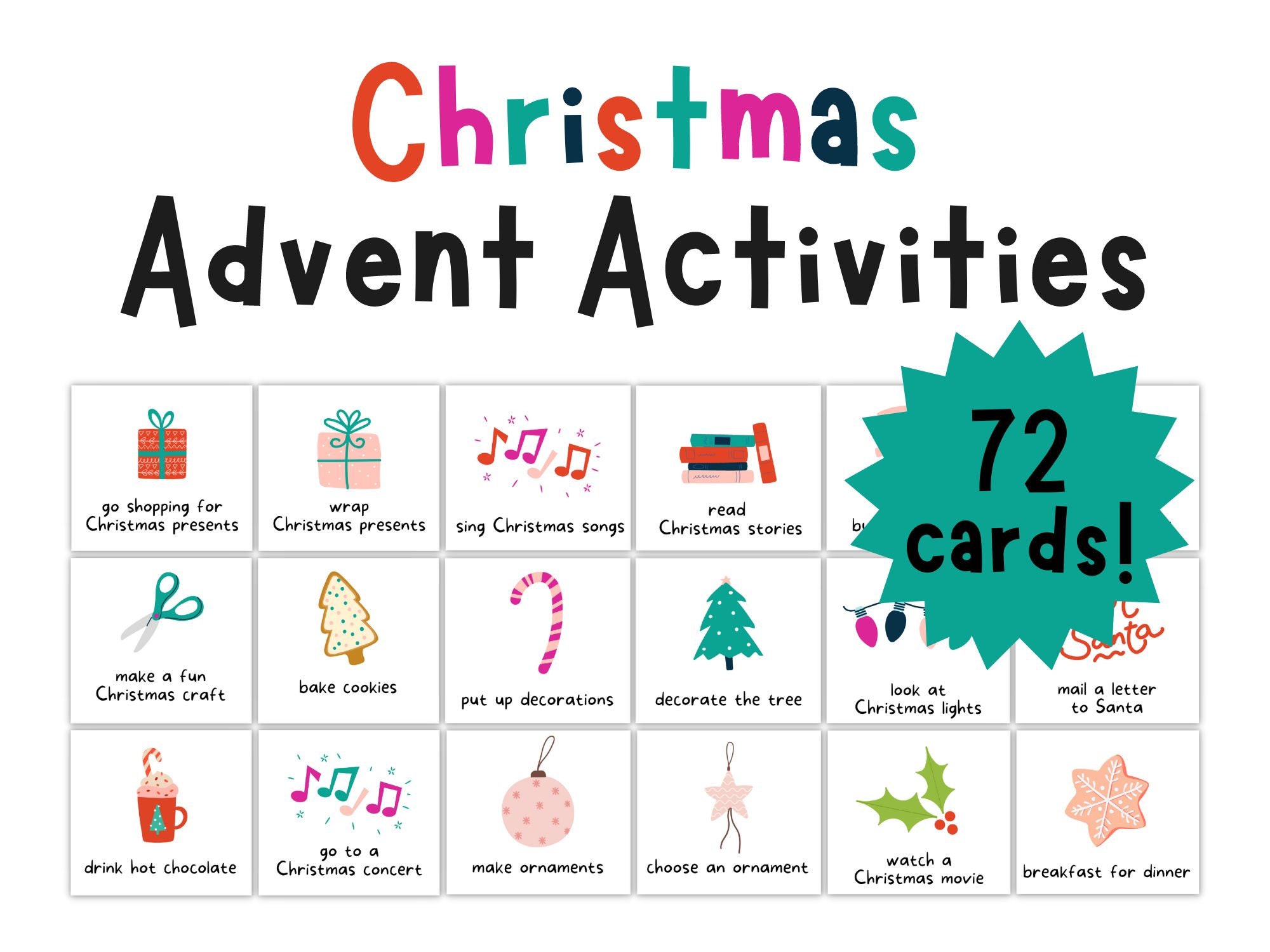 Christmas Advent Activity Cards Christmas Countdown DIY Etsy