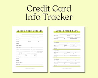 Credit Card Info Tracker: Printable Organizer (Digital Download)
