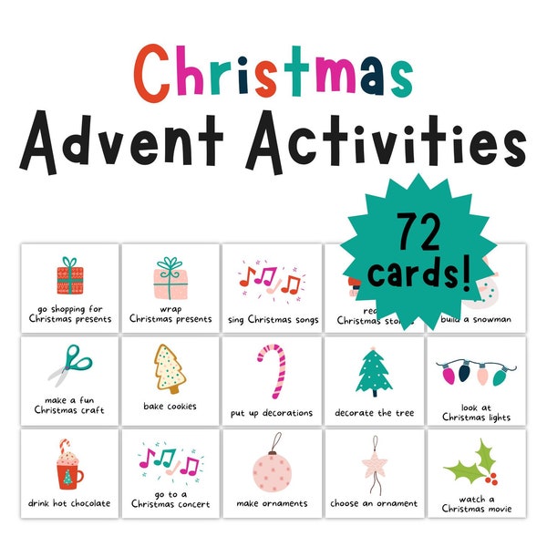 Christmas Advent Activity Cards, Christmas Countdown, DIY Advent Calendar, Kids Advent Cards