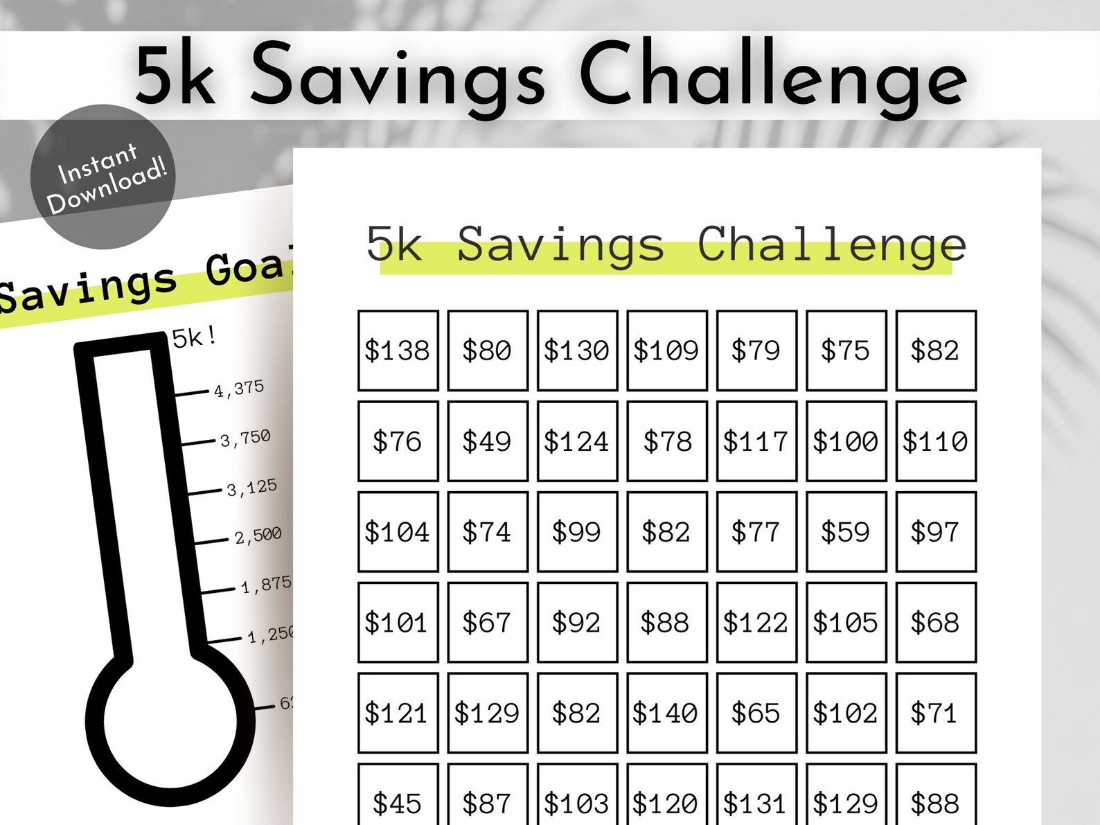 5k Savings Challenge 52 Week Challenge Instant Digital Etsy Espa a