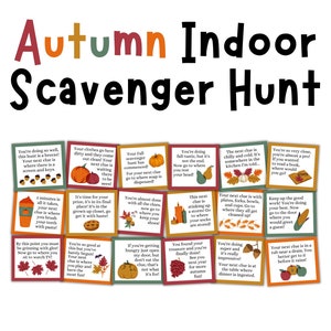 Búsqueda del tesoro de otoño en interiores, alternativa de Halloween, juego de otoño para niños imprimible, búsqueda del tesoro del festival de otoño, actividad de otoño para niños