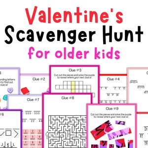 Búsqueda del tesoro de San Valentín para adolescentes, búsqueda del tesoro en interiores, juego para niños mayores, pistas de búsqueda del tesoro, juegos de San Valentín para adolescentes