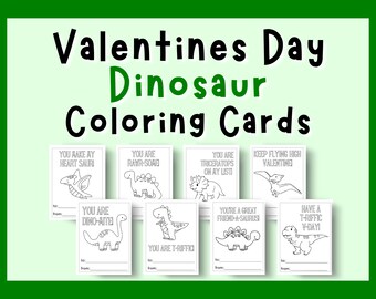 Dinosaur Valentine Coloring Cards: Kids Printable Valentines (PDF)