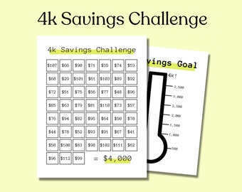 4k Savings Challenge, 52 Week Challenge, Instant Digital Download