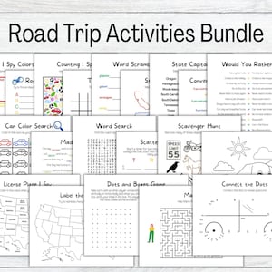 Road Trip Kid Games Bundle Printable, Travel Kid Games, Summer Activity Kit,  Road Trip Games, Coloring Pages