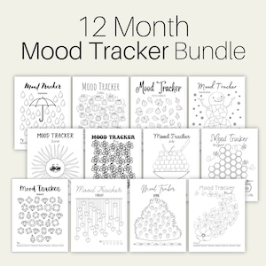 12 maanden Mood Tracker-bundel, afdrukbare Mood Trackers, directe digitale download