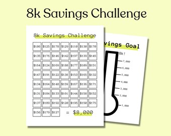 8k Savings Challenge, 52 Week Challenge, Instant Digital Download