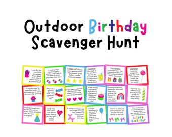 Outdoor Birthday Scavenger Hunt, Outdoor Scavenger Hunt, Game for Kids, Treasure Hunt Clues, Birthday Party Activity