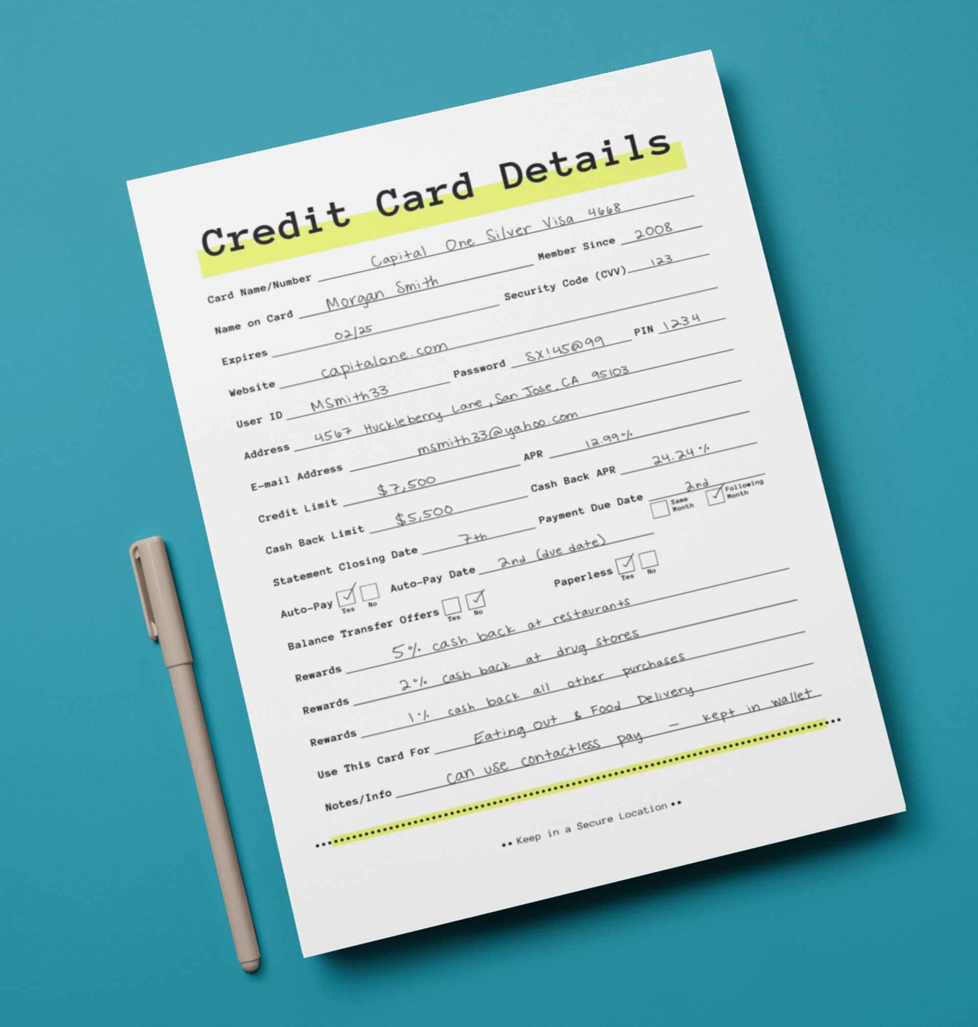 Info Tracking Cards.pdf Credit Card Info Tracker: Printable Organizer (digital Download) - Etsy