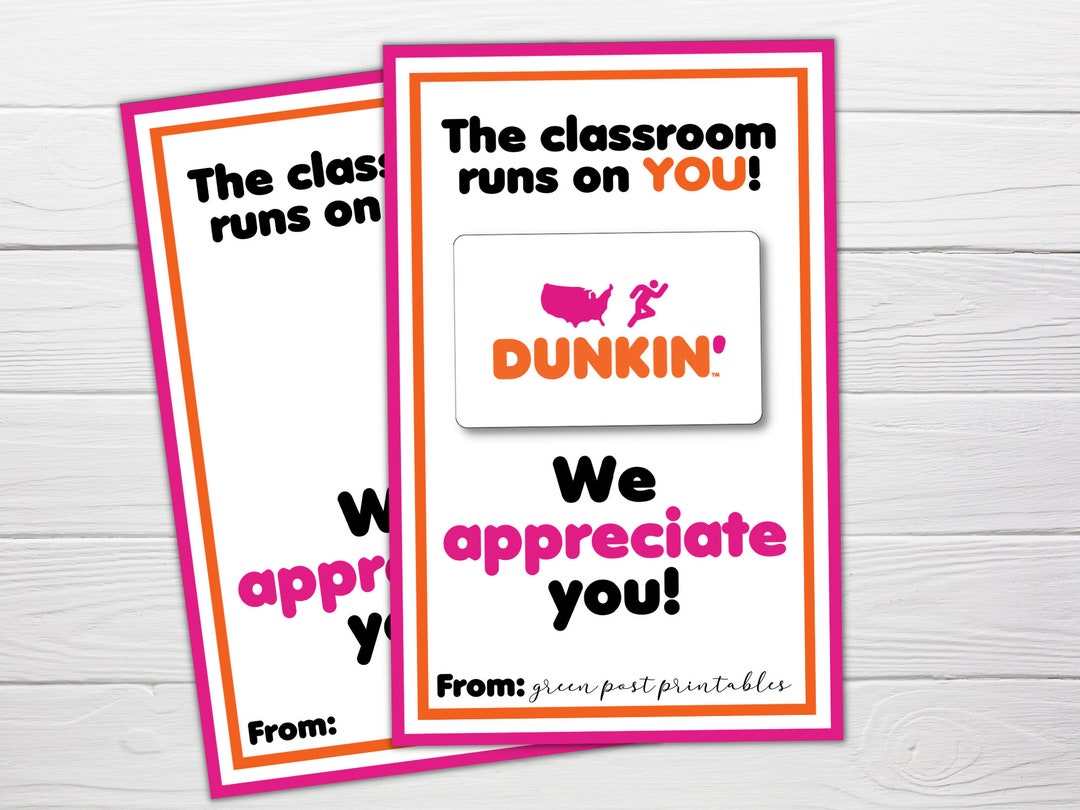 Dunkin Donuts Gift Card Holder Printable, Teacher Appreciation Gift