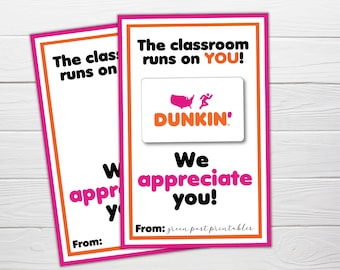 Dunkin Donuts Gift Card Holder Printable Teacher Appreciation - Etsy