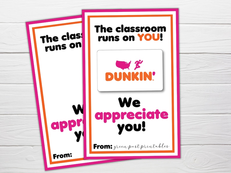 Dunkin Donuts Gift Card Holder Printable Teacher Appreciation - Etsy