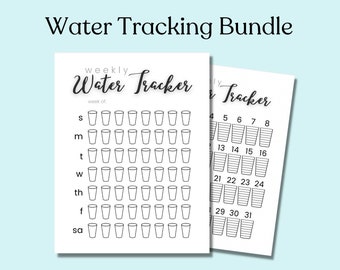 Water Tracking Bundle, Hydration Tracker, Instant Digital Download