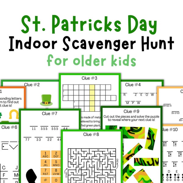 Chasse au trésor de la Saint-Patrick pour adolescents, chasse au trésor en salle, jeu pour enfants plus âgés, activité pour la Saint-Patrick pour adolescents